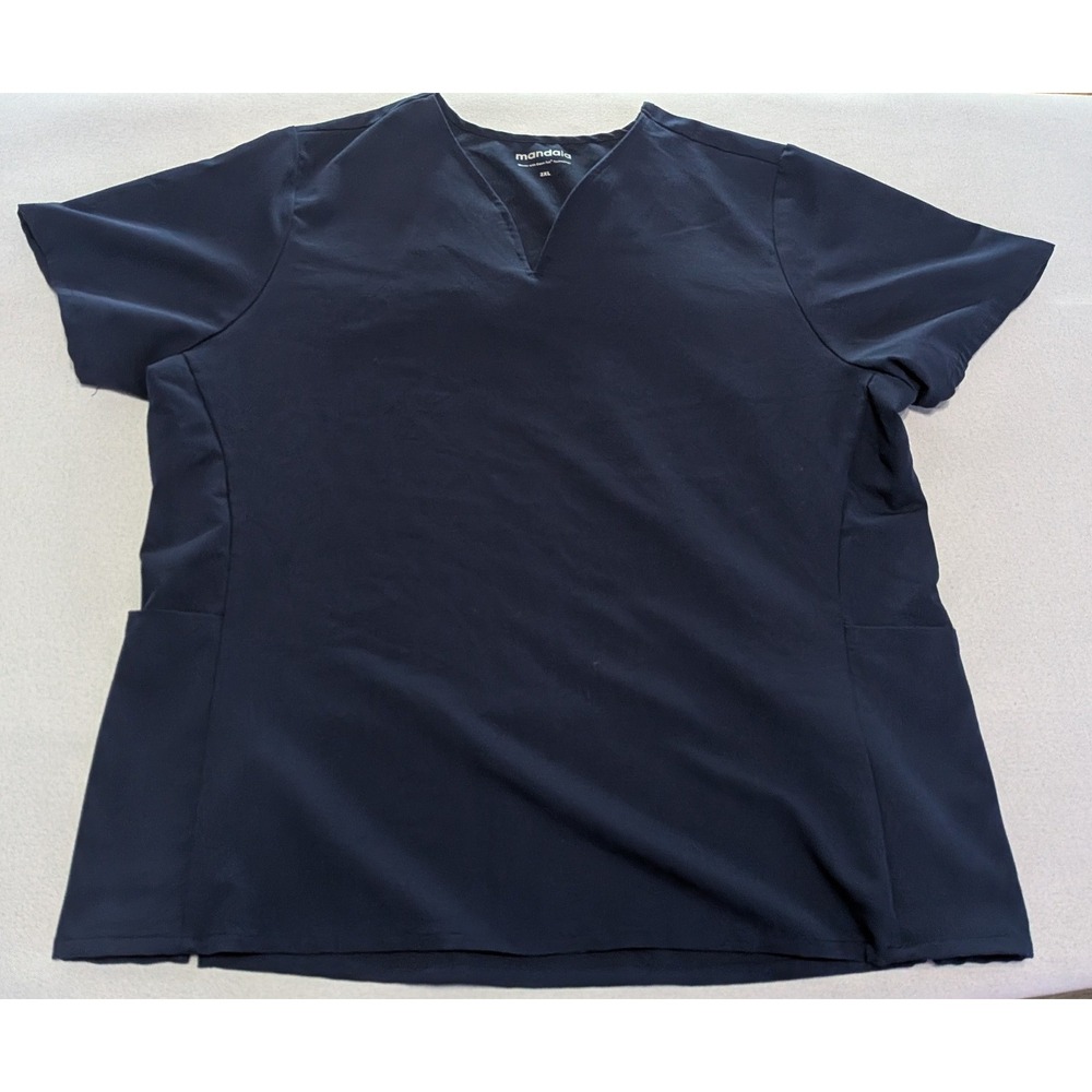 Mandala Scrub Top Womens 2XL Navy Blue Excellent Equa-Tek V-Neck Short Sleeve
